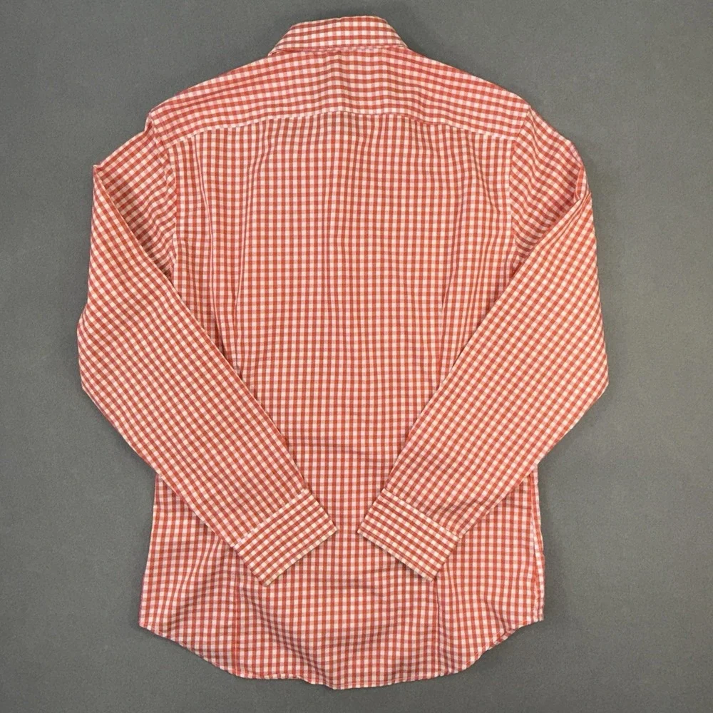 Men's Banana Republic Tailored Slim Fit Plaid Button Up Shirt Red Size M 15/33